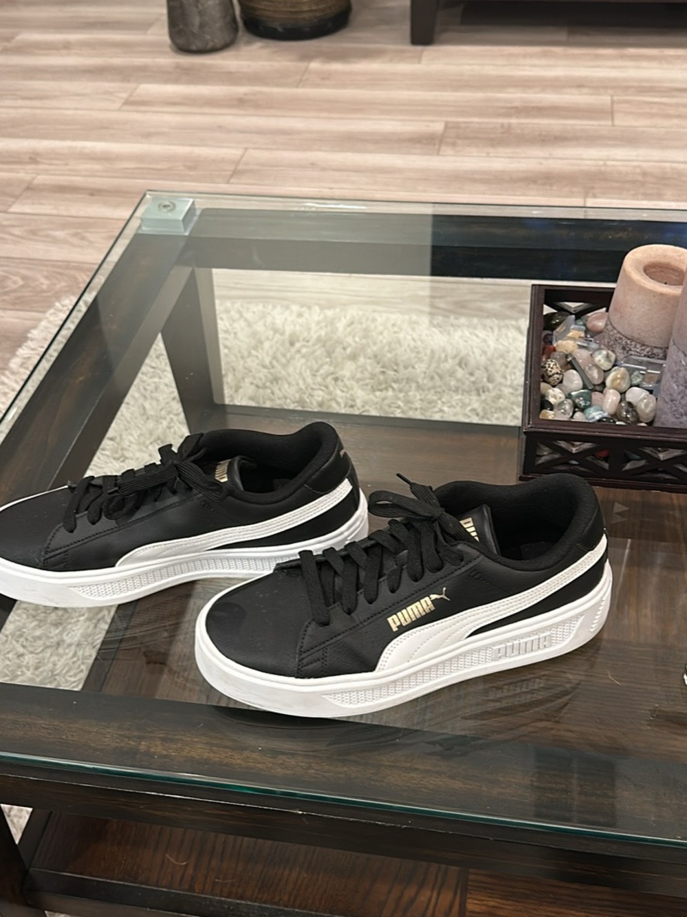 Puma Black and White Platform Lace-Up Sneakers